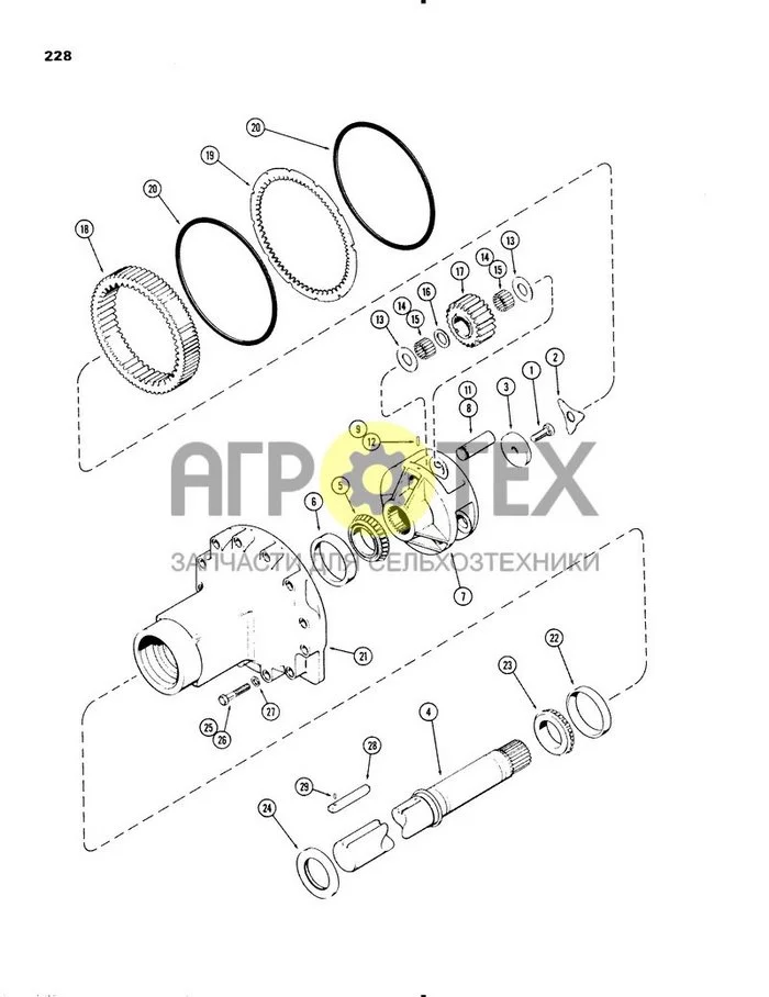 228 - REAR AXLE HOUSING AND PLANET GEARS, 3-7/8' DIAMETER AXLE SHAFT, USED PRIOR TO TRANS. S/N 10032467 (№28 на схеме)