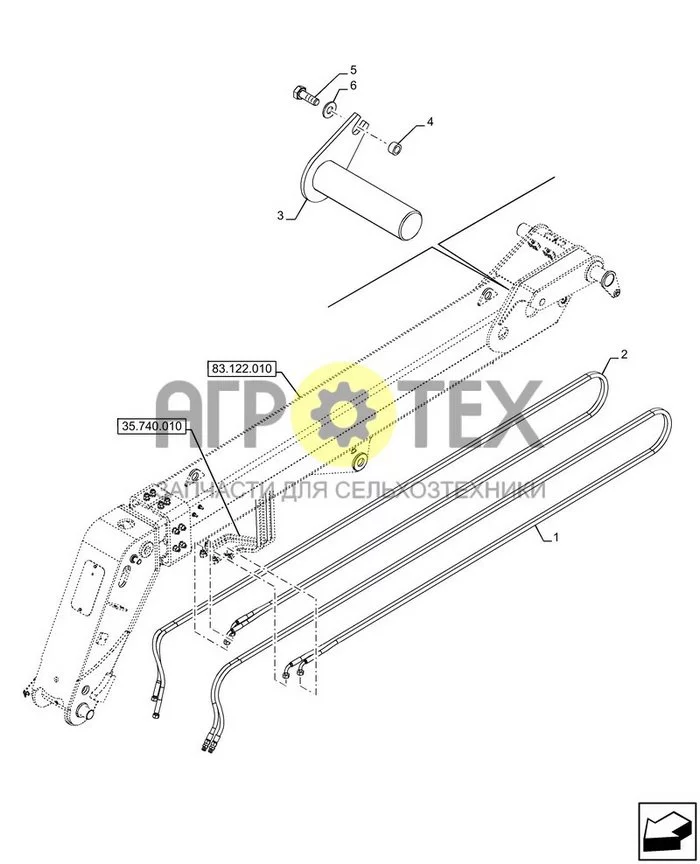35.525.010 - VAR - 749934, 749935, 749944, 749945 - ВСПОМОГАТЕЛЬНАЯ ГИДРАВЛИКА, ТРУБОПРОВОД (6M) ; (Var) 749940001, 749964001 ; (Tech Type) FARMLIFT 633 (№6 на схеме)