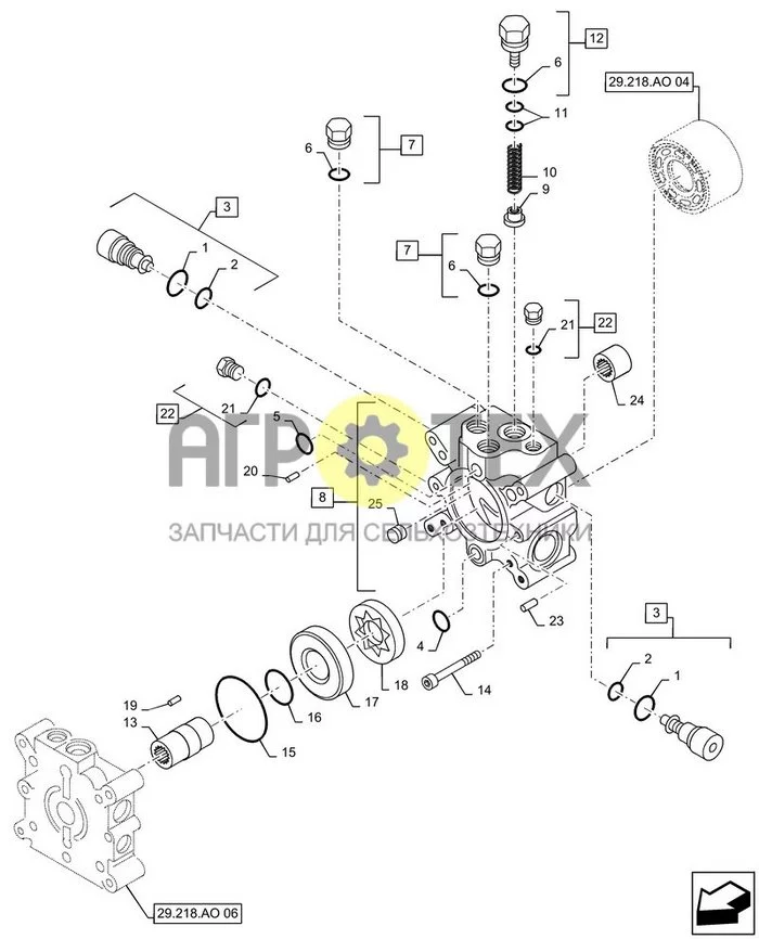 29.218.AO[05] - НАСОС ГИДРОСТАТИКИ, 35CC DISPLACEMENT CONTROL, ПЕРЕДН. (SR130 - SV185) (№2 на схеме)