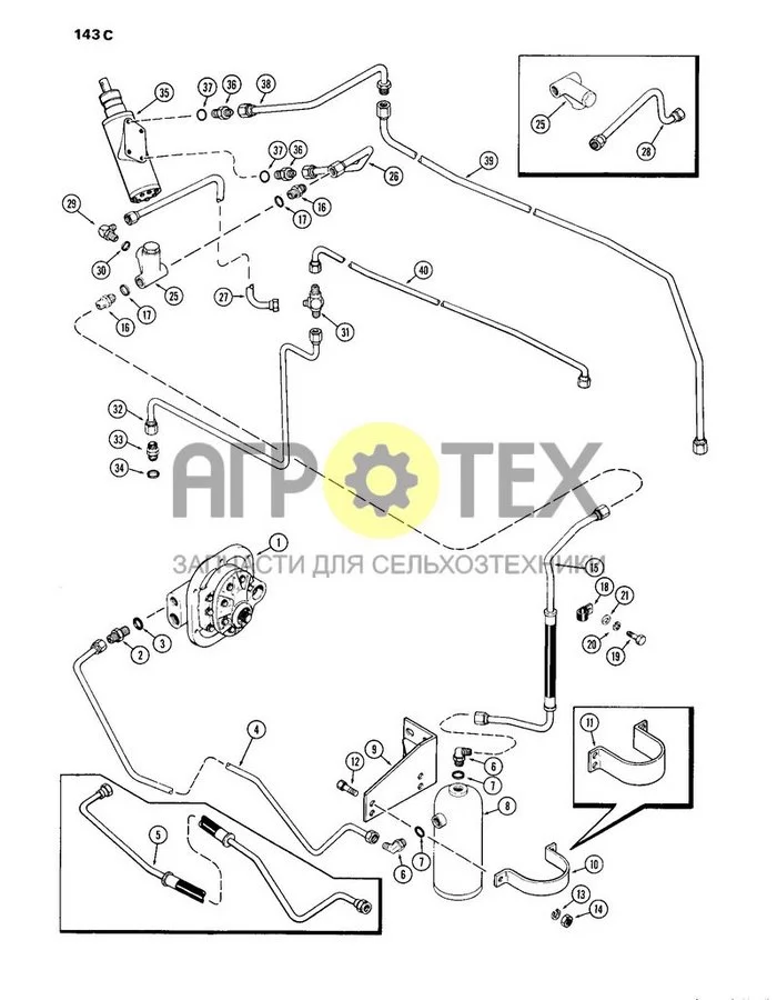 143C - СИСТЕМА РУЛЕВОГО УПРАВЛЕНИЯ И ТОРМОЗНЫХ КЛАПАНОВ, ГИДРАВЛИЧЕСКИЕ ТОРМОЗА С МЕХАНИЧЕСКИМ ПЕРЕКЛЮЧЕНИЕМ, 1-Й ИСПОЛЬЗОВАННЫЙ TRAC. S/N 8693001 (№14 на схеме)