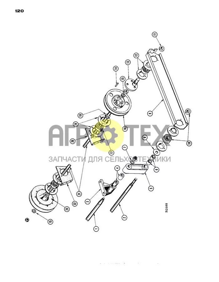 120 - ПРИВОД КОРОМЫСЛА ДЛЯ БАШМАКА, ВОЗВРАТНОГО ЛОТКА И СОЛОМОТРЯСА (№0 на схеме)