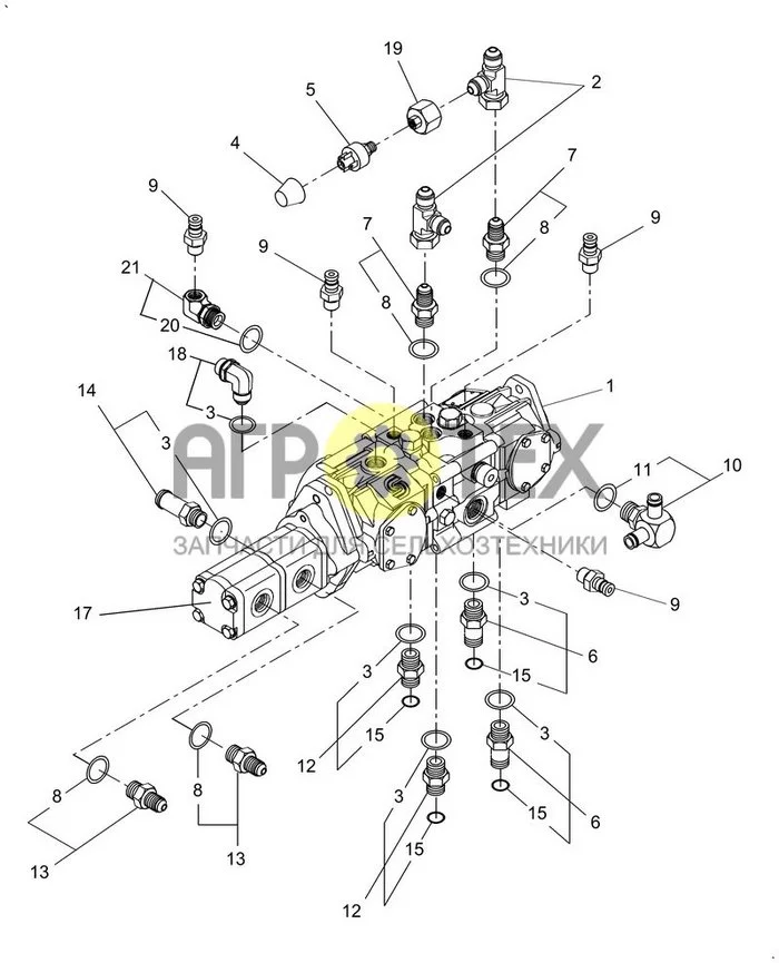 03.05[1] - TANDEM PUMP FITTINGS, 6 CYLINDER (№11 на схеме)