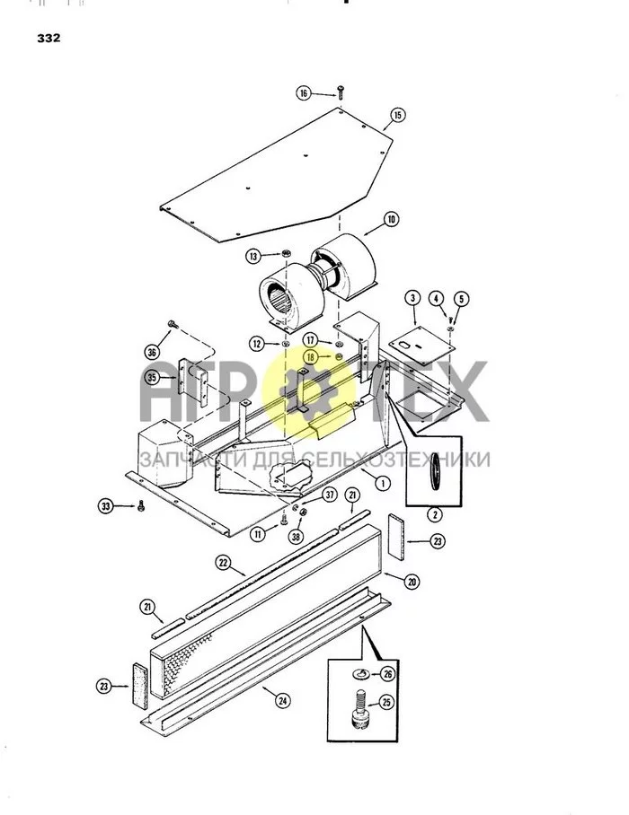 332 - CAB, PLENUM, WITHOUT HEATER OR AIR CONDITIONER, HINSON (№13 на схеме)