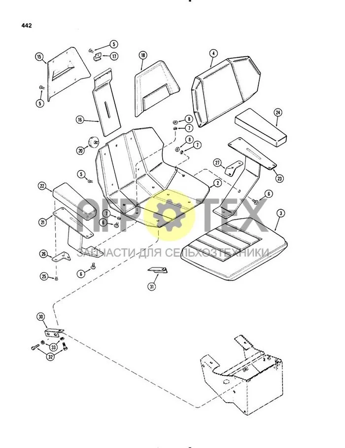 442 - СИДЕНЬЕ AGRI-KING С ВИНИЛОВЫМ ПОКРЫТИЕМ, ИСПОЛЬЗОВАЛОСЬ ДО ВЫПУСКА P.I.N. 8797501 (№8 на схеме)