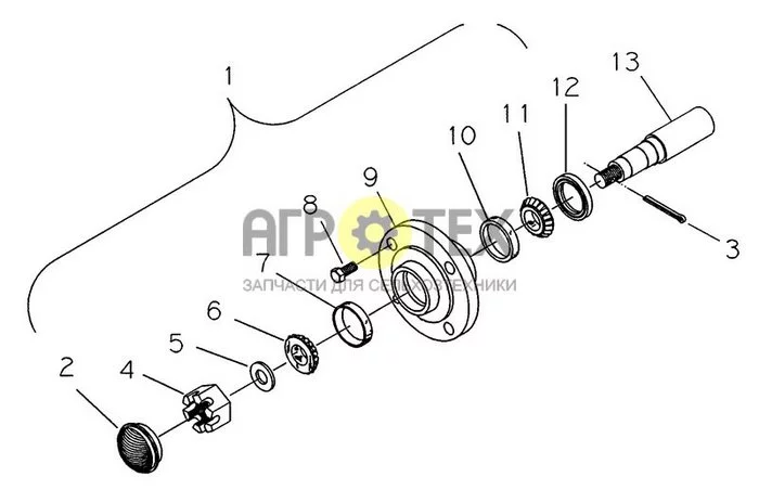 44.100.13 - 633 HUB AND SPINDLE ASSEMBLY (№10 на схеме)