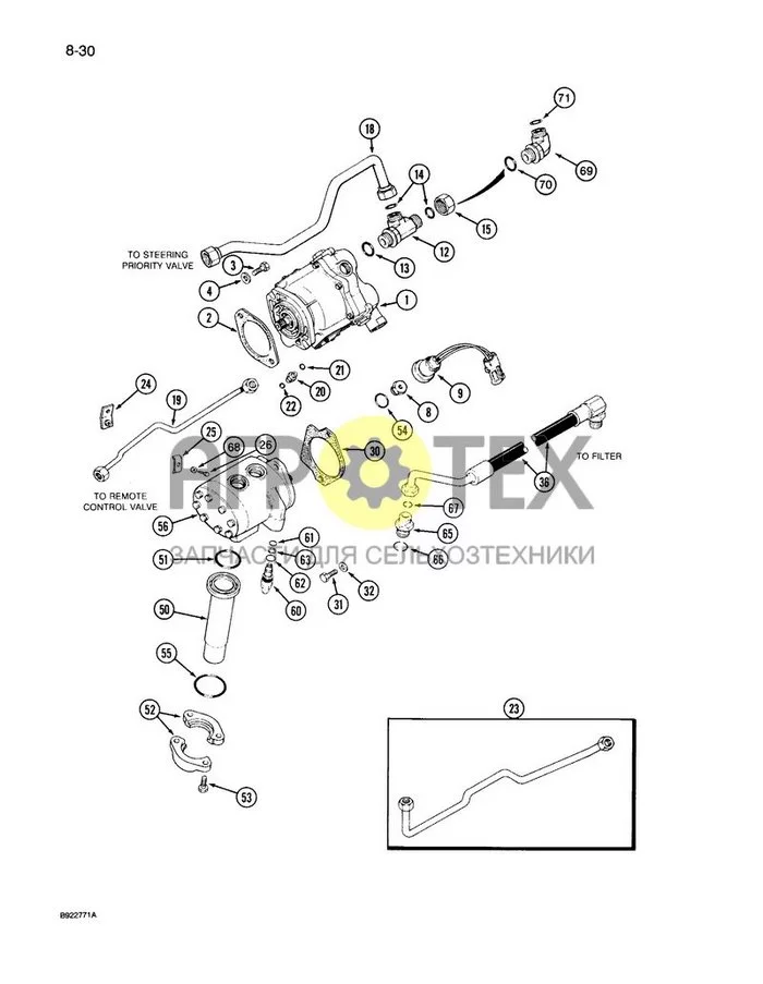 8-030 - HYDRAULIC PUMP SYSTEM, TRANSMISSION S/N AJB0055386 AND AFTER (№2 на схеме)