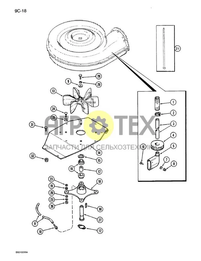 9C-18 - ВЕНТИЛЯТОР ДЛЯ ВЫСЕВАЮЩЕГО МОДУЛЯ, ВСЕ СЕЯЛКИ С ЖЕСТКИМ ВЕРТИКАЛЬНЫМ СКЛАДЫВАНИЕМ И С ПЕРЕДНИМ СКЛАДЫВАНИЕМ (№32 на схеме)