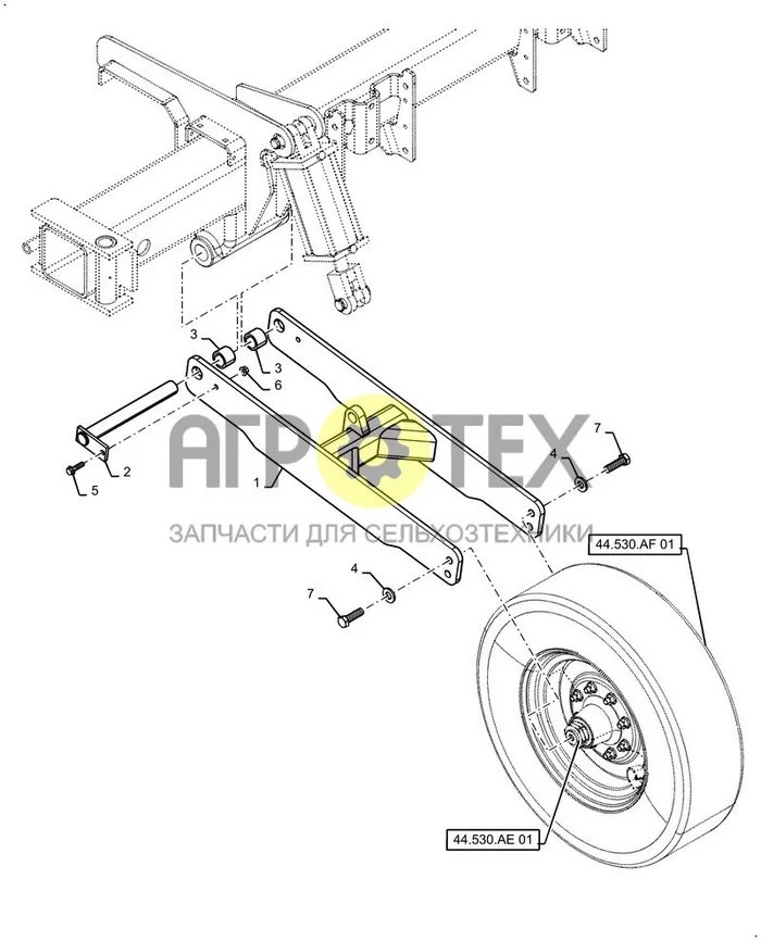 44.530.AB[02] - ДЕРЖАТЕЛЬ, КОЛЕСО, ПОДВЕСКА, РАМА КРЫЛА, РАЗДЕЛ ; (Var) P55A06EF, P55B06EF, P55C06EF (№6 на схеме)