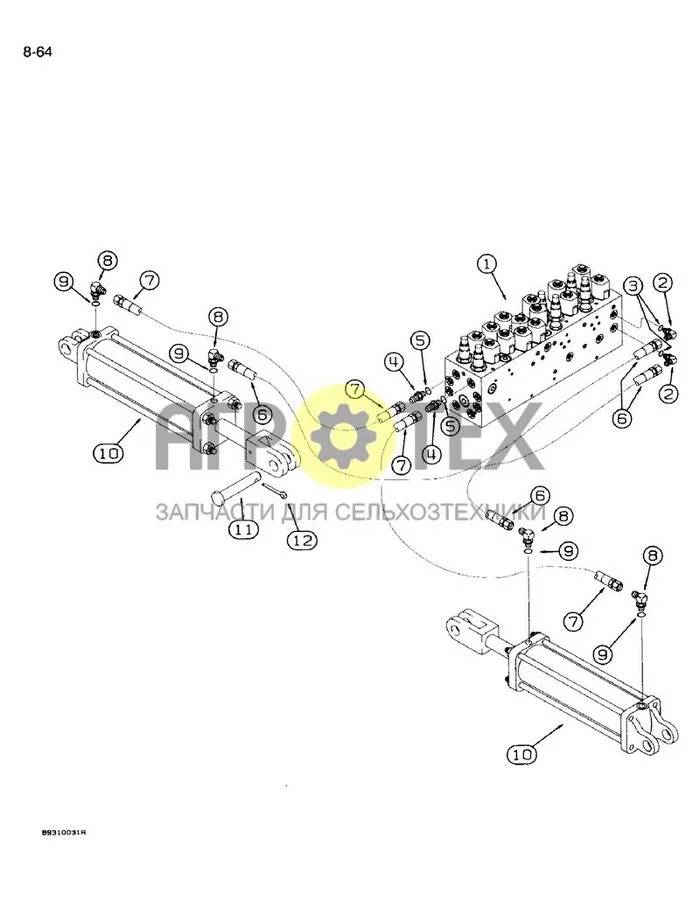8-064 - ГИДРАВЛИЧЕСКАЯ СИСТЕМА СКЛАДЫВАНИЯ, 12- И 16-РЯДНАЯ УЗКАЯ, ПЕРЕДНЯЯ СКЛАДКА (№9 на схеме)