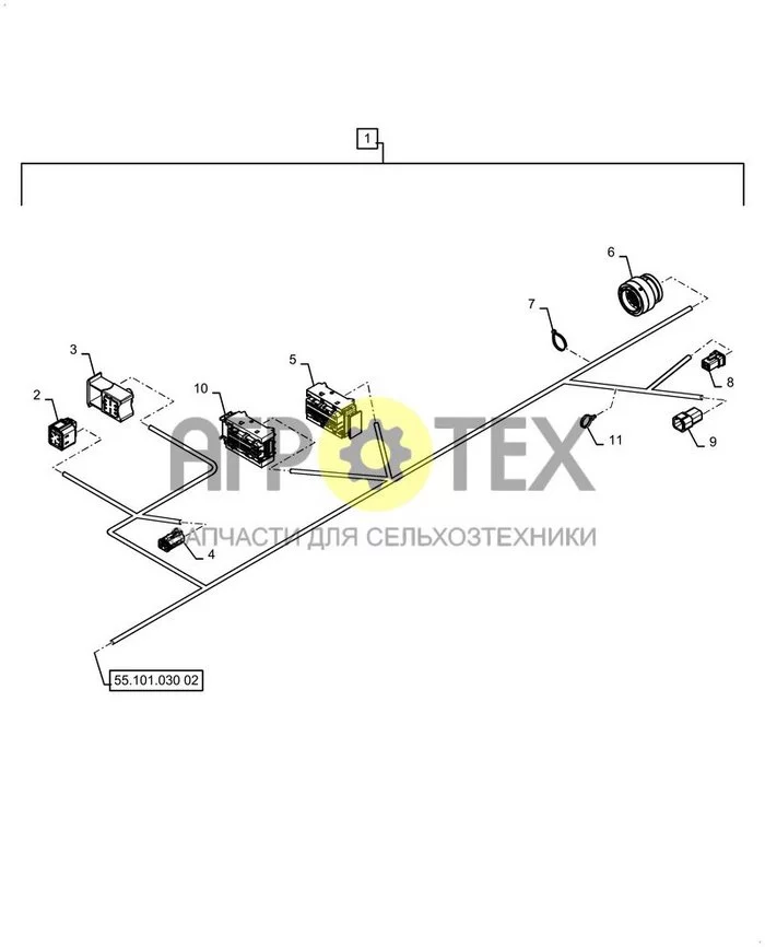 55.101.030[03] - ЖГУТ ПРОВОДОВ, ПРАВ., БАШНЯ, РАЗЪЕМ ; (Var) 504W002E01, 505W002E02, 509W002E01, 510W002E01, 511W002E02 ; (Tech Type) TR270B COMPACT TRACK LOADER - STAGE 5 EU (№11 на схеме)
