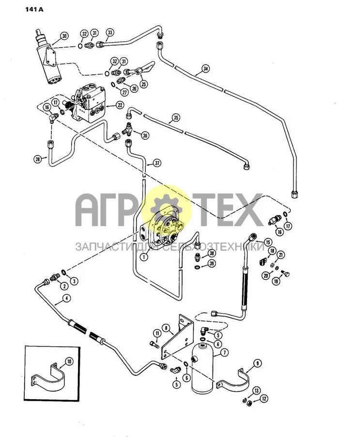141A - СИСТЕМА РУЛЕВОГО УПРАВЛЕНИЯ И ТОРМОЗНЫХ КЛАПАНОВ, МЕХАНИЧЕСКИЕ ТОРМОЗА С ПЕРЕКЛЮЧЕНИЕМ МОЩНОСТИ, ПЕРВЫЙ ПОДЕРЖАННЫЙ ТРАКТОР, АРТИКУЛ 8693001 (№12 на схеме)