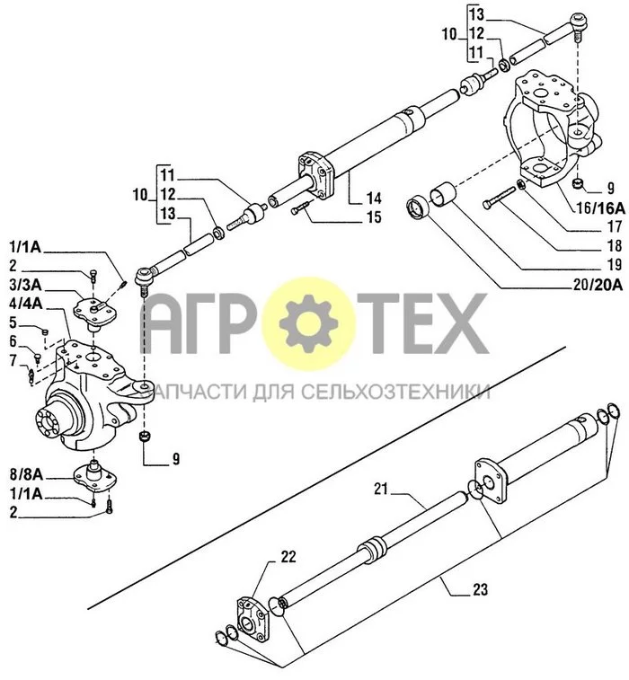 05-20[01] - STEERING CYLINDER AND SWIVEL HOUSINGS FOR AXLES 'D,E' (№1 на схеме)