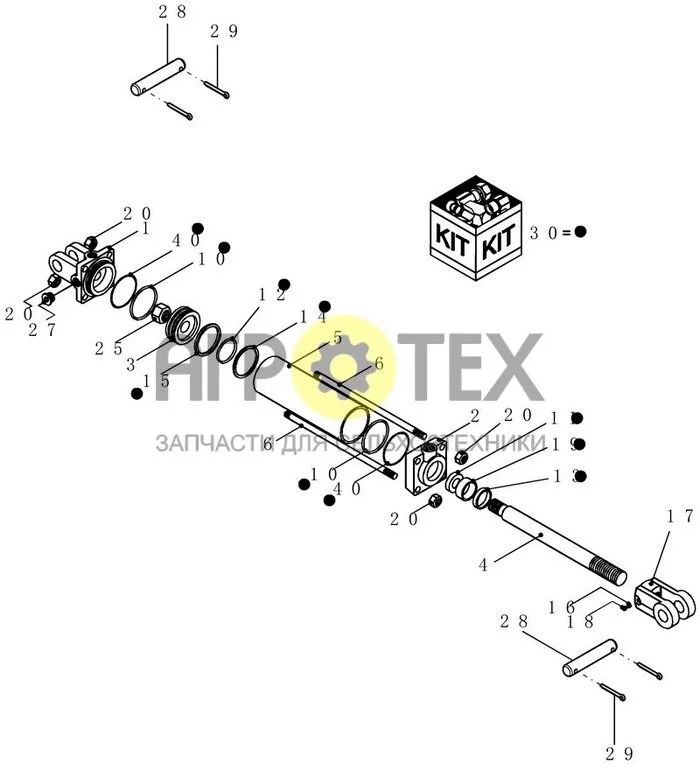 A.10.A[98] - HYDRAULIC CYLINDER - 87660741, 3' X 10' - GULL WING 12 ROW WIDE AND 16 ROW MOUNTED STACKER ASN CBJ036001 (№29 на схеме)