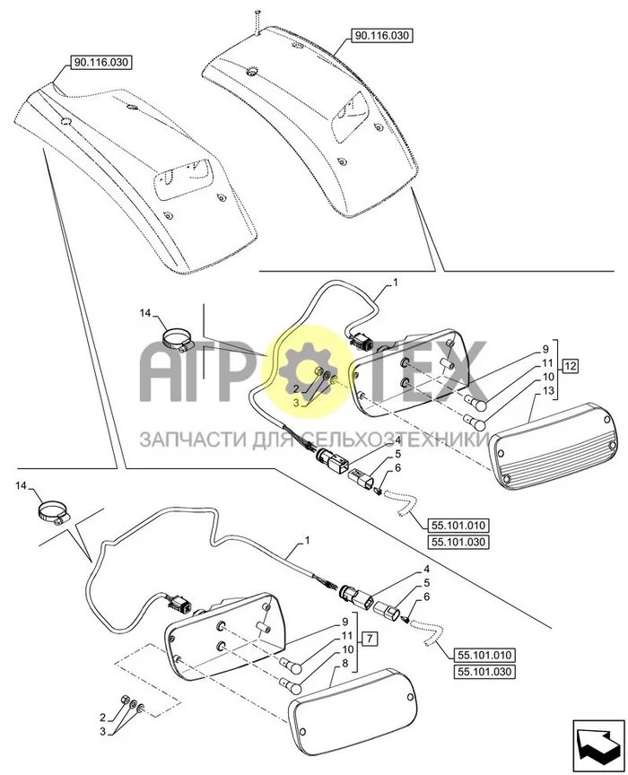55.404.100 - VAR - 749934, 749935, 749937, 749938, 749942, 749943, 749944, 749945, 749946, 749947, 749948 - ЗАДНИЙ ФОНАРЬ ; (Var) 749940001, 749941001, 749964001, 749965001 ; (Tech Type) FARMLIFT 633 (№10 на схеме)