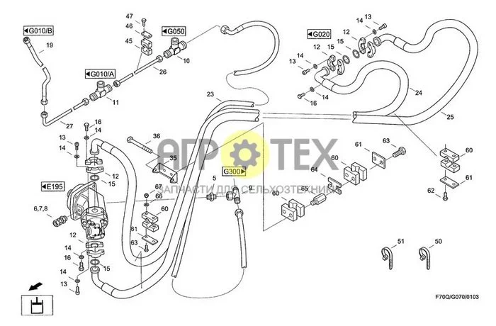 G070 - ГИДРАВЛИЧЕСКАЯ СИСТЕМА, ГИДРАВЛИЧЕСКОЕ ОБОРУДОВАНИЕ МЕХАНИЗМА ПЕРЕМЕЩЕНИЯ (№67 на схеме)