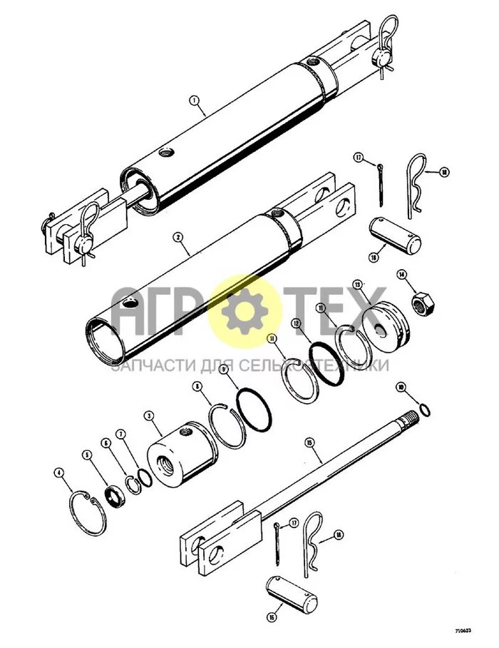 232 - T50162 CASTER WHEEL CYLINDER, 2-1/2' I.D. CYLINDER WITH 8' STROKE AND 7/8' O.D. ROD (№18 на схеме)