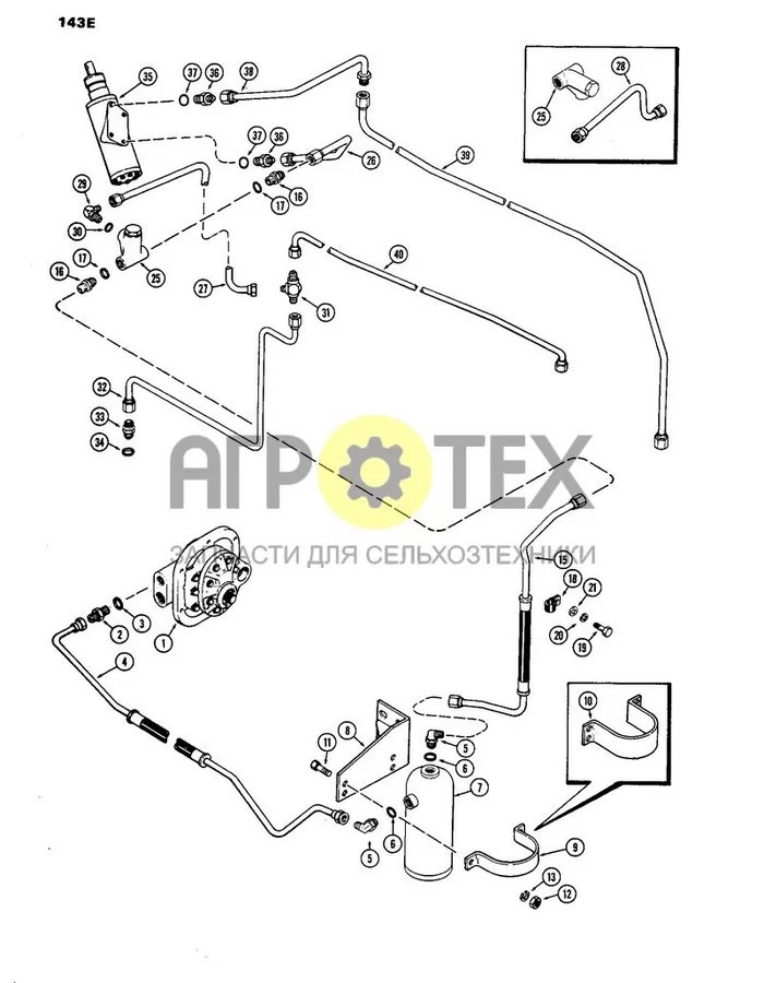 143E - СИСТЕМА РУЛЕВОГО УПРАВЛЕНИЯ И ТОРМОЗНЫХ КЛАПАНОВ, ГИДРАВЛИЧЕСКИЕ ТОРМОЗА С МЕХАНИЧЕСКИМ ПЕРЕКЛЮЧЕНИЕМ, ПЕРВЫЙ ПОДЕРЖАННЫЙ ТРАКТОР, АРТИКУЛ 8693001 (№12 на схеме)