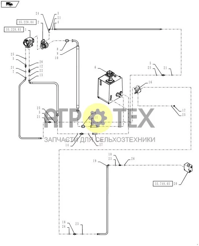 35.220.09 - RETURN AND SUPPLY HYDRAULICS, 3 WHEELER (№26 на схеме)