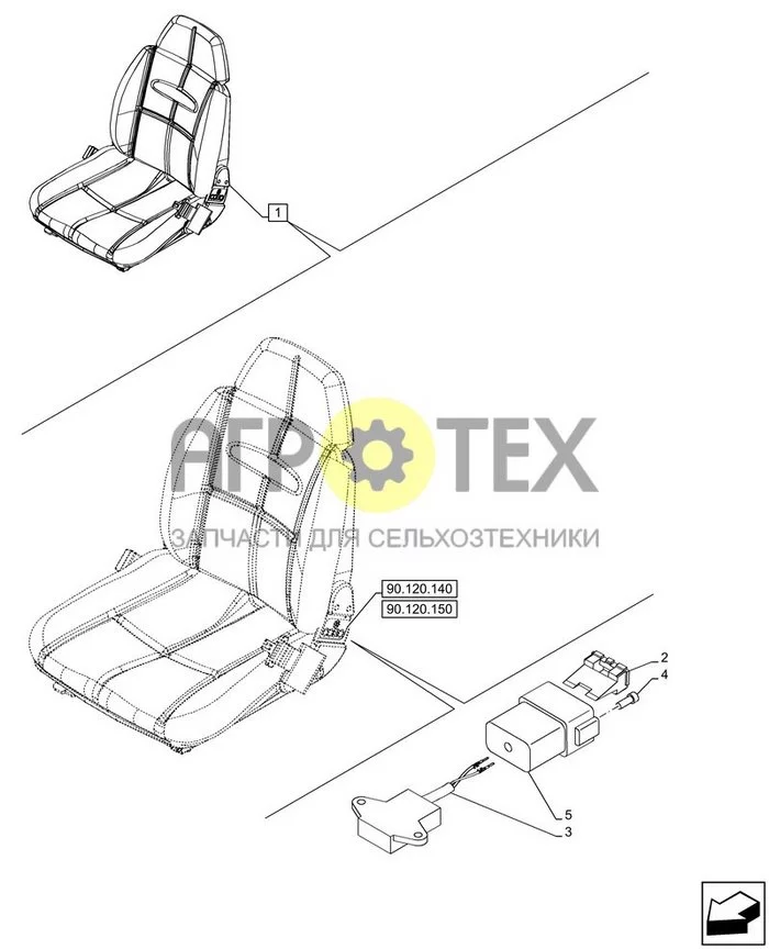 55.509.010 - VAR - 749710 - СИДЕНЬЕ, МЕХАНИЧЕСК., ПОДВЕСКА, ЗАТВОР, ВЫКЛЮЧАТЕЛЬ ; (Tech Type) FARMLIFT 633 (№4 на схеме)