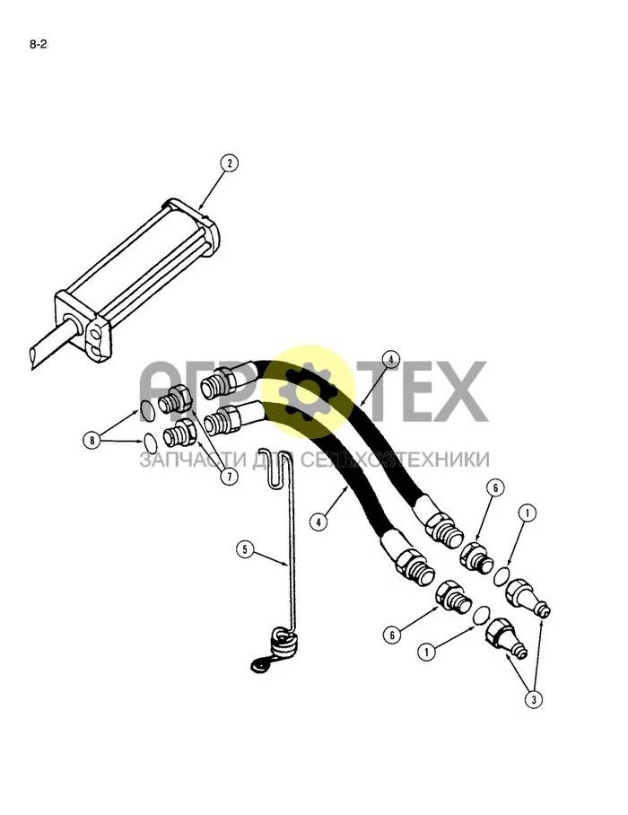 8-02 - ГИДРАВЛИЧЕСКИЕ СОЕДИНЕНИЯ, 12- И 16-ФУТОВЫЕ, ПЕРЕДНЯЯ ЧАСТЬ МАШИНЫ ТИПА DUPLEX ИЛИ TRIPLEX, ДО 1982 ГОДА ВЫПУСКА (№8 на схеме)