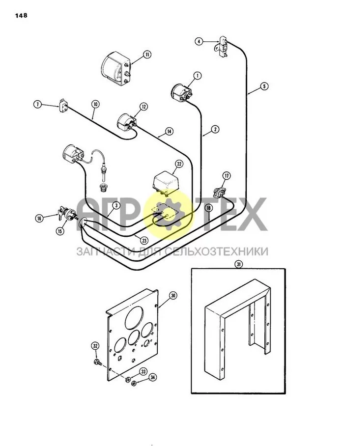 148 - INSTRUMENTS, COMPARTMENT AND PANEL, REAR PANEL, 504DTI, 504DT AND 504D DIESEL ENGINES, M (№34 на схеме)