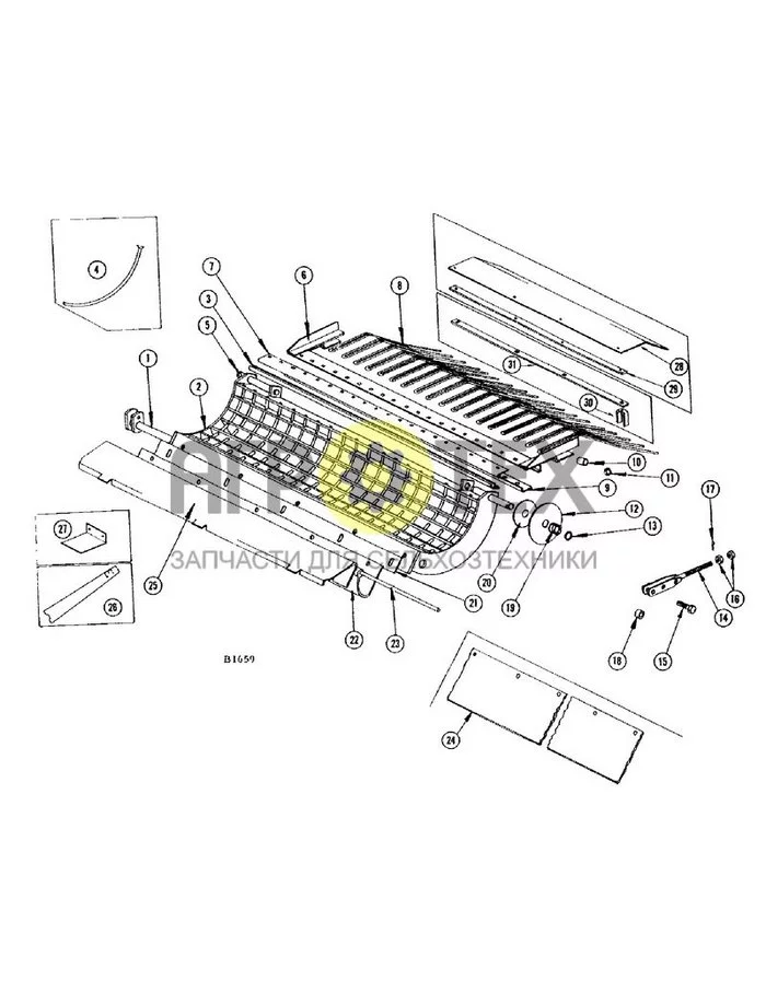 086 - CONCAVES, TINES AND REMOVABLE FEED PLATE, RUB BAR (№0 на схеме)