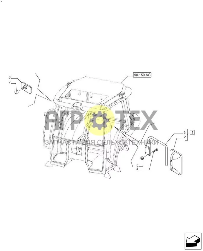 90.151.AK - ЗЕРКАЛО, ЗАДН. (№7 на схеме)