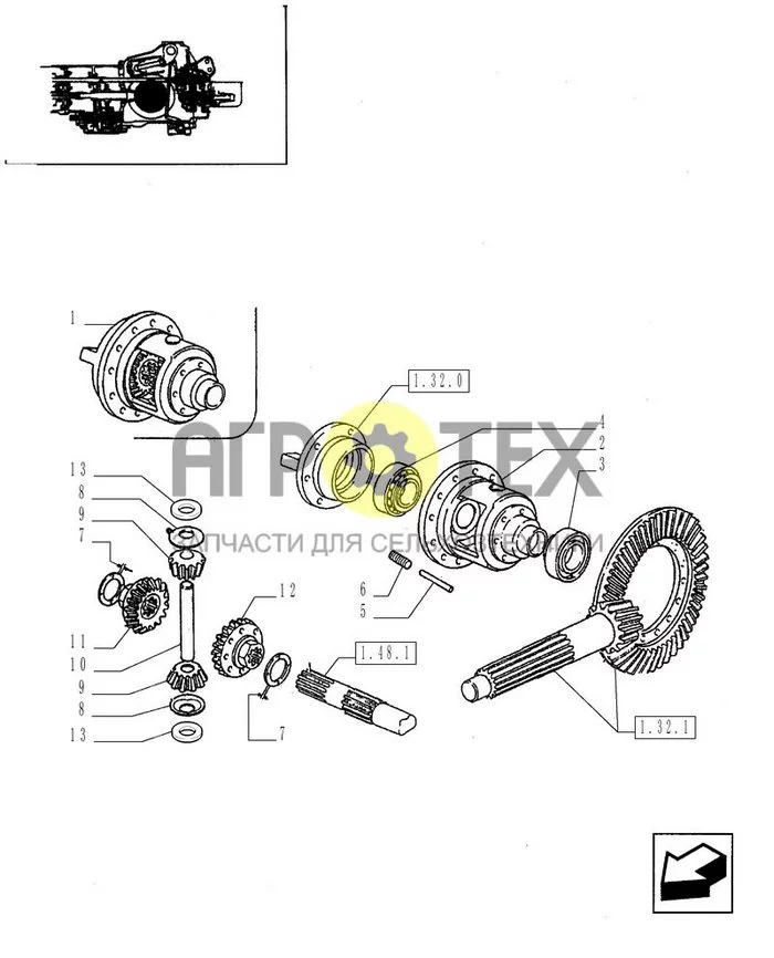 1.32.4[02] - ДИФФЕРЕНЦИАЛЬНЫЕ ПЕРЕДАЧИ - КОРОБКА ДИФФЕРЕНЦИАЛА И ШЕСТЕРНИ (№4 на схеме)