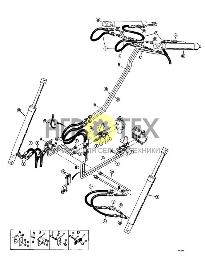 070 - ГИДРАВЛИЧЕСКАЯ СИСТЕМА ПОДЪЕМНОГО РЫЧАГА (№36 на схеме)