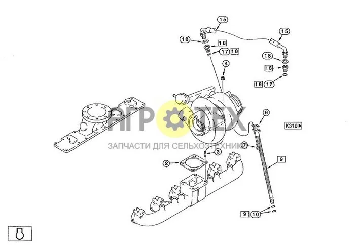 K300 - ДВИГАТЕЛЬ С ТУРБОНАДДУВОМ, РАЗЛИЧНЫЕ КОМПОНЕНТЫ (№4 на схеме)