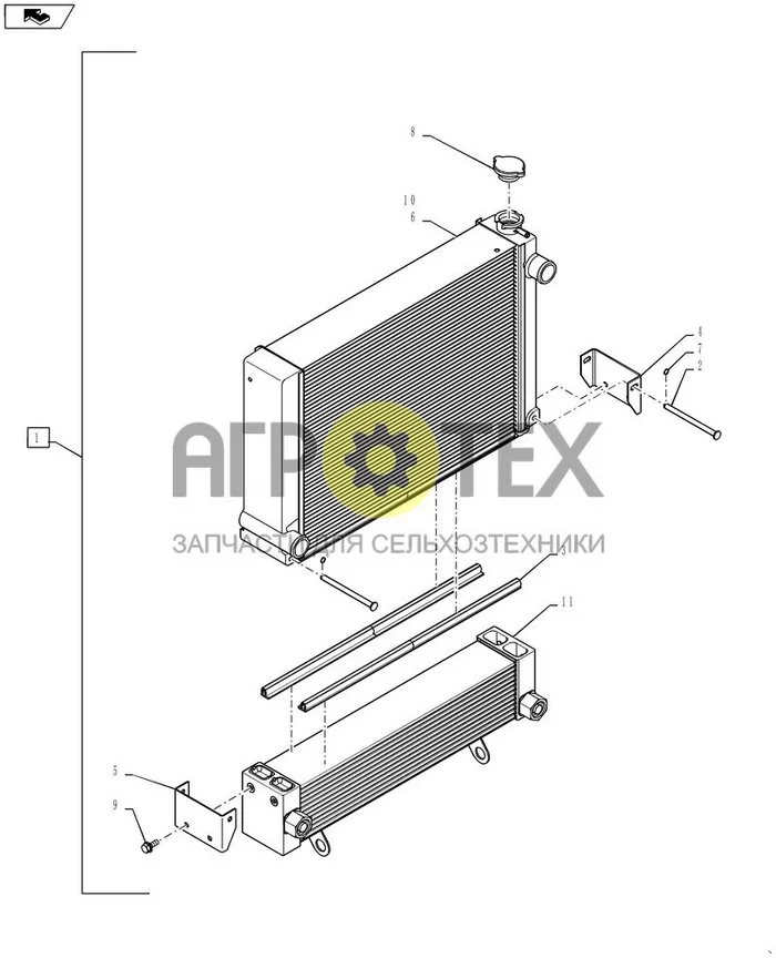 10.400.BE[02] - РАДИАТОР И ОХЛАДИТЕЛЬ, В СБОРЕ (SR220 - SV300,TR320,TV380) (№9 на схеме)