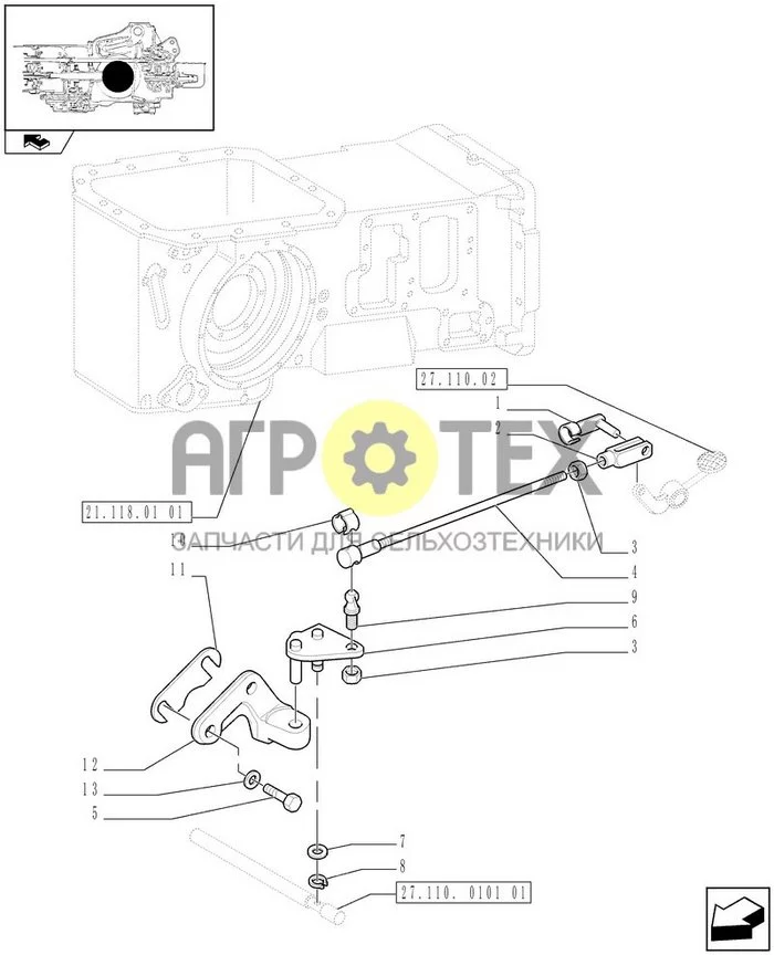 27.110.0101[02] - МЕХАНИЧЕСКАЯ БЛОКИРОВКА ЗАДНЕГО ДИФФЕРЕНЦИАЛА - РЫЧАГИ УПРАВЛЕНИЯ И ТЯГА (АРТИКУЛ 330387/743511) (№13 на схеме)