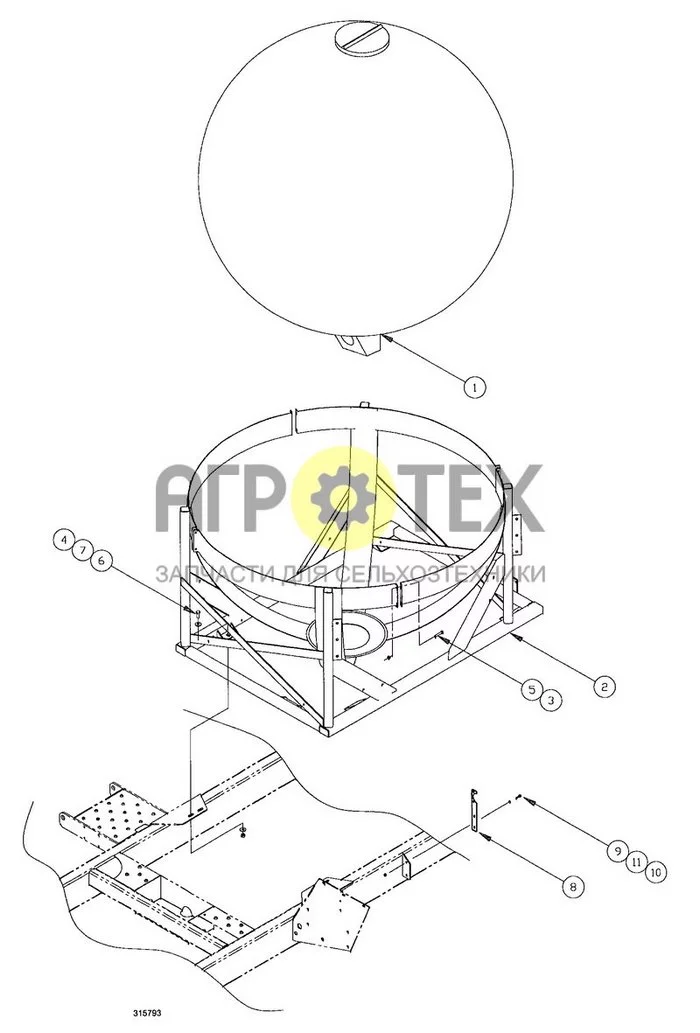 154 - СФЕРИЧЕСКИЙ РЕЗЕРВУАР В СБОРЕ - 750 ГАЛЛОНОВ (№6 на схеме)