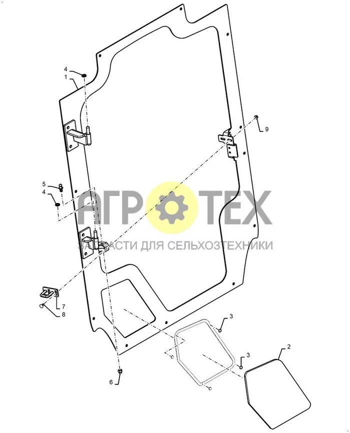 90.154.030 - ДВЕРЬ, РАМА, СТЕКЛО ; (Var) XXXW090BXX ; (Tech Type) TR270B COMPACT TRACK LOADER - STAGE 5 EU (№9 на схеме)