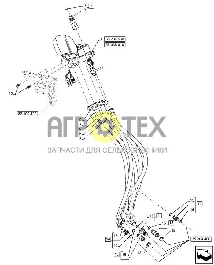 35.204.550 - MID-MOUNT CONTROL VALVE, QUICK COUPLER, HOSE, EU ; (Var) 340900001, 340900002, 340901001 ; (Tech Type) FARMALL 100C SHUTTLE CAB (№10 на схеме)