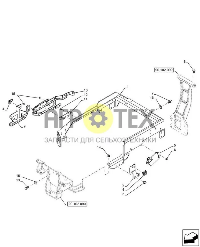 90.102.130 - VAR - 762928, HOOD, SUPPORT, MUFFLER, 56KW, TIER 4B ; (Var) 347330001, 347330002, 347330003, 347330004 (№8 на схеме)