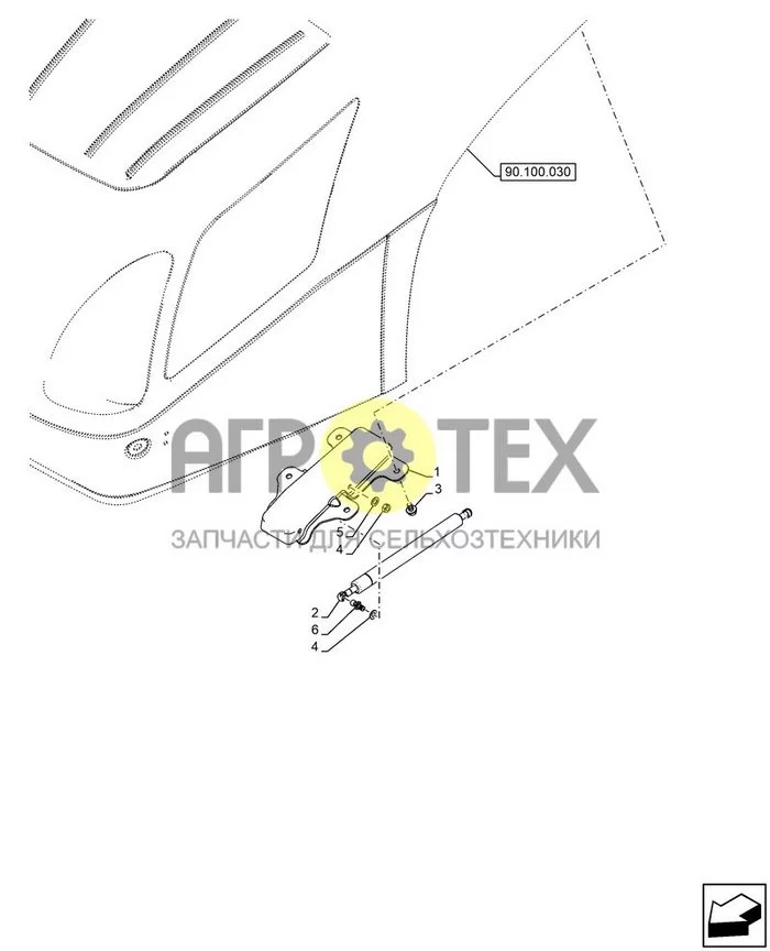 90.102.090 - КАПОТ, ОПОРА, ЦИЛИНДР; (Технический тип) МЕХАНИЧЕСКИЙ ТРАКТОР - С КАБИНОЙ - СТУПЕНЬ V (ЕС) (№4 на схеме)