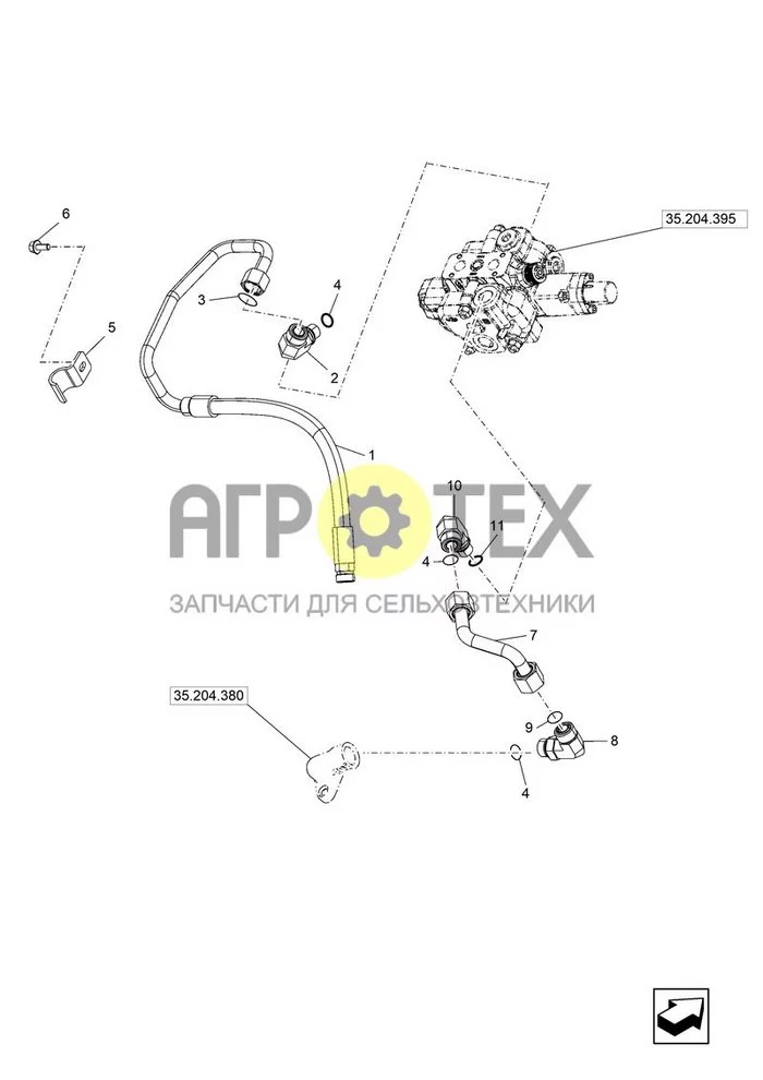 35.204.060 - VAR - 763306, ONE SECTION, REMOTE CONTROL VALVE, PIPE (80 LPM), LINES ; (Var) 349125001, 349125002, 349125003, 349125004 ; (Tech Type) POWER SHUTTLE TRACTOR - W/CAB - STAGE V (EU) (№9 на схеме)