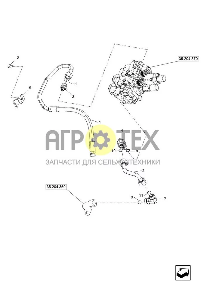 35.204.065 - VAR - 743569, DOBLE SECTION, REMOTE CONTROL VALVE, PIPE (80 LPM), LINES ; (Var) 349127001, 349127002, 349127003, 349127004, 349127005, 349127006 ; (Tech Type) MECHANICAL TRACTOR - W/CAB - STAGE V (EU) (№9 на схеме)