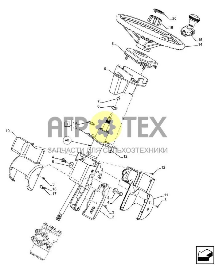 41.101.AB[010] - РУЛЕВАЯ КОЛОНКА, РУЛЕВОЕ КОЛЕСО, С ИЗМЕНЯЕМЫМ УГЛОМ НАКЛОНА, ТЕЛЕСКОПИЧЕСКИЙ ; (Var) 749790011 ; (Tech Type) TELEHANDLER 133HP 40 KPH 6M, UPLIFT - STAGE V (№20 на схеме)