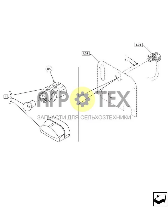 55.404.BA[010] - ФОНАРЬ ОСВЕЩЕНИЯ НОМЕРНОГО ЗНАКА ; (Var) 702051001 ; (Tech Type) TELEHANDLER 133HP 40 KPH 6M, UPLIFT - STAGE V (№3 на схеме)