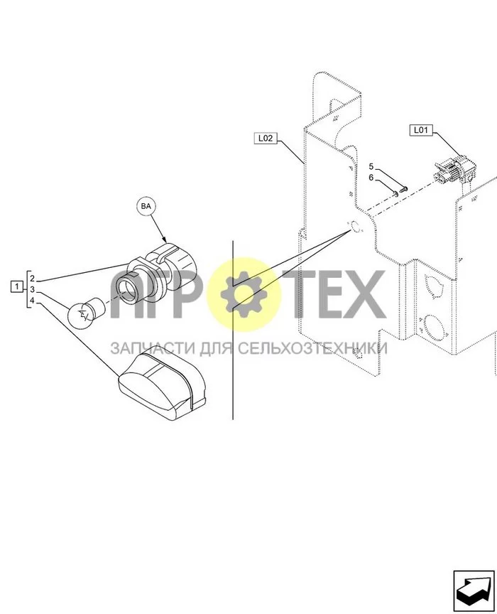 55.404.BA[010] - ФОНАРЬ ОСВЕЩЕНИЯ НОМЕРНОГО ЗНАКА ; (Var) 702051001 ; (Tech Type) TELEHANDLER 133HP 40 KPH 7M, UPLIFT - STAGE V (№3 на схеме)