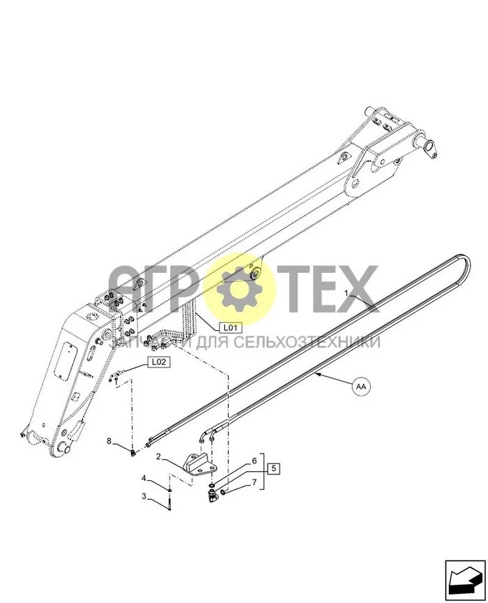 35.525.AA[050] - ВСПОМОГАТЕЛЬНАЯ ГИДРАВЛИКА, ТРУБОПРОВОД, (7 M) ; (Var) 749767061 ; (Tech Type) TELEHANDLER 133HP 40 KPH 7M, UPLIFT - STAGE V (№6 на схеме)