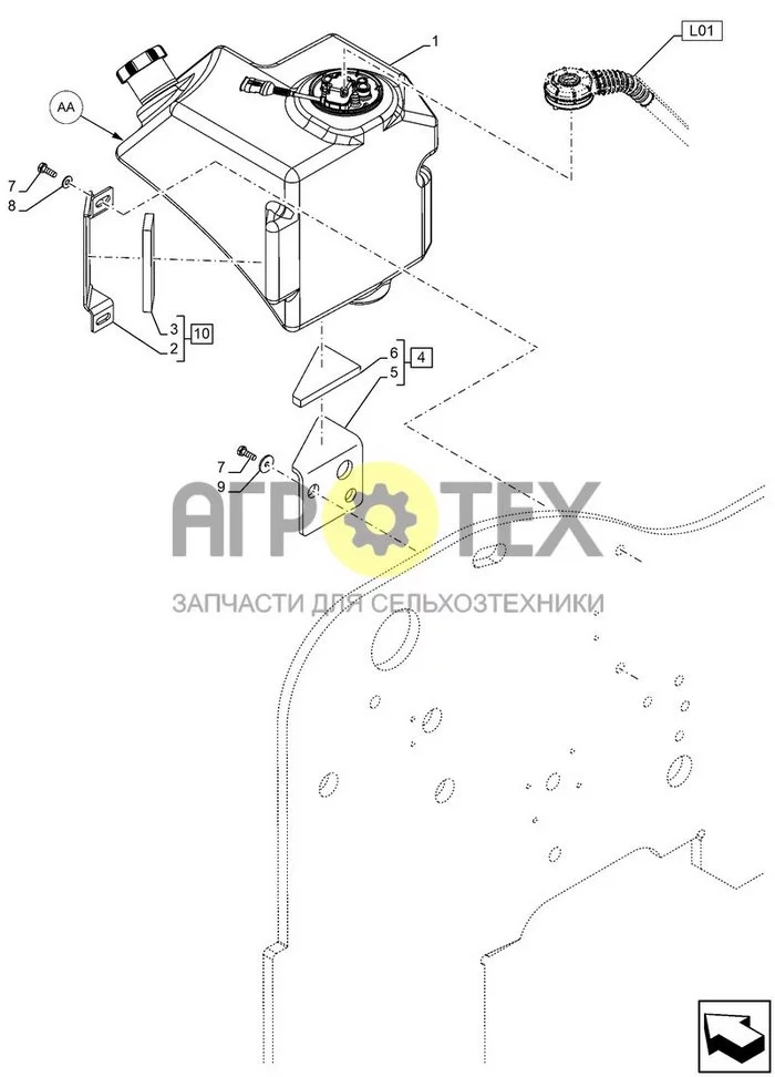 10.500.AA[020] - БАК DEF/ADBLUE™ В СБОРЕ, КРЕПЛЕНИЕ ; (Var) 749967001, 749968001, 749969001, 749970001, 749971001, 749972001, 749973001, 749974001, 749975001, 749976001, 749977001, 749978001, 749979001, 749980001, 749981001 ; (Tech Type) TELEHANDLER 133HP (№8 на схеме)