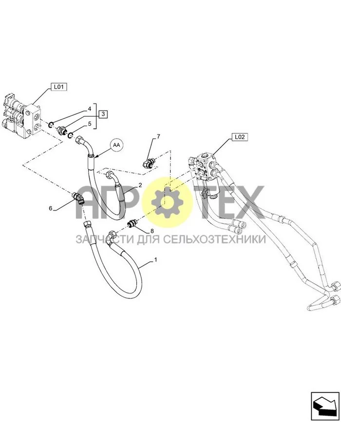 35.525.AA[110] - AUXILIARY HYDRAULIC, REAR, MANIFOLD, HOSE ; (Var) 749748081 ; (Tech Type) TELEHANDLER 133HP 40 KPH 7M, UPLIFT - STAGE V (№4 на схеме)