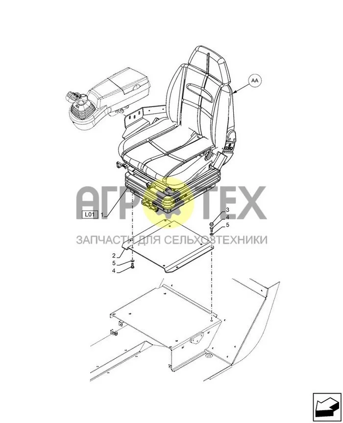 90.120.AA[120] - СИДЕНЬЕ, МЕХАНИЧЕСК., ПОДВЕСКА, Установка ; (Var) 749710061 ; (Tech Type) TELEHANDLER 133HP 7M, UPLIFT - STAGE V (№5 на схеме)