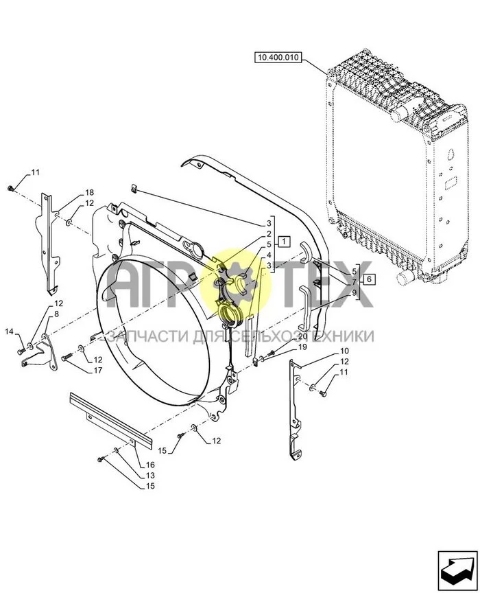 10.400.120 - VAR - 762929, КОЖУХ ВЕНТИЛЯТОРА РАДИАТОРА, 55 KW, STAGE V ; (Var) 346729001 ; (Tech Type) QUANTUM FARMALL 80CL W/CAB (№13 на схеме)