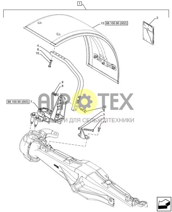 88.100.90[001] - DIA ДИЛЕРСКИЙ КОМПЛЕКТ, ПЕРЕДНЕЕ КРЫЛО, СУППОРТ,  (400MM) ; (Tech Type) LUXXUM 100 (№8 на схеме)