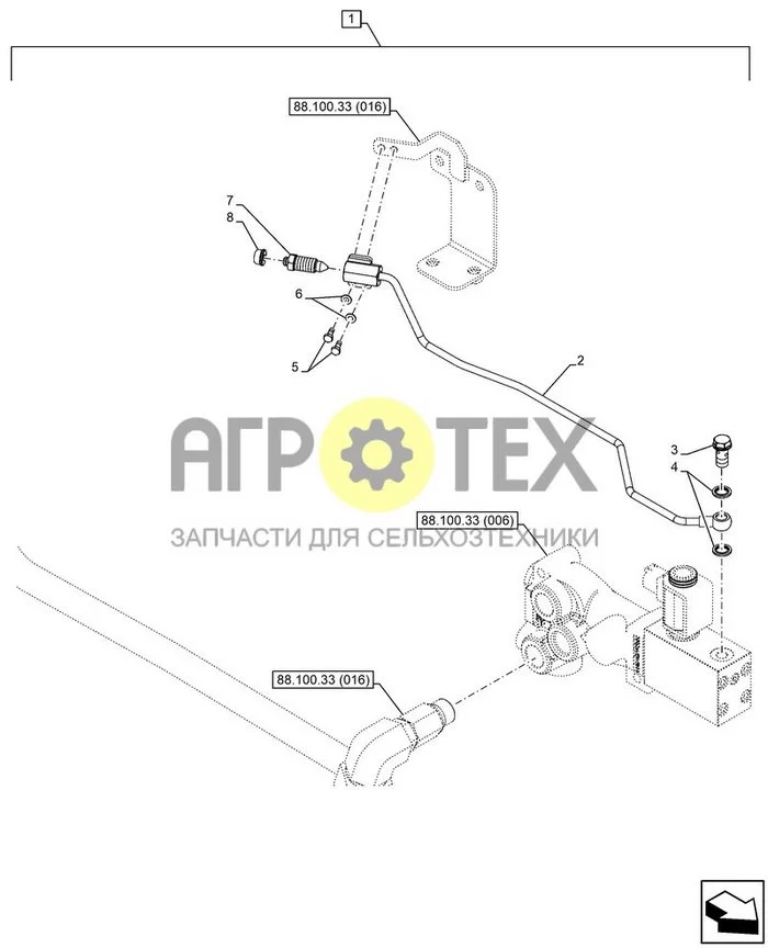 88.100.33[012] - DIA ДИЛЕРСКИЙ КОМПЛЕКТ, КЛАПАН ТОРМ ПРИЦЕПА, ТРУБОПРОВОД ; (Tech Type) QUANTUM FARMALL 100CL L/CAB (№4 на схеме)
