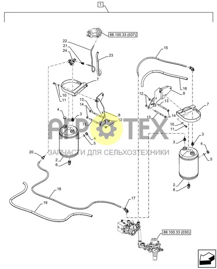 88.100.33[029] - DIA ДИЛЕРСКИЙ КОМПЛЕКТ, ПНЕВМАТИЧЕСКИЙ ТОРМОЗ ПРИЦЕПА, ВОЗДУШНЫЙ ШЛАНГ, ТОРМОЗНОЙ РЕЗЕРВУАР И ТРУБОПРОВОДЫ ; (Tech Type) LUXXUM 100 (№5 на схеме)